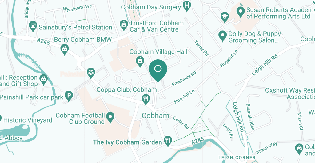 A map with where our private sexual health clinic in Cobham is located
