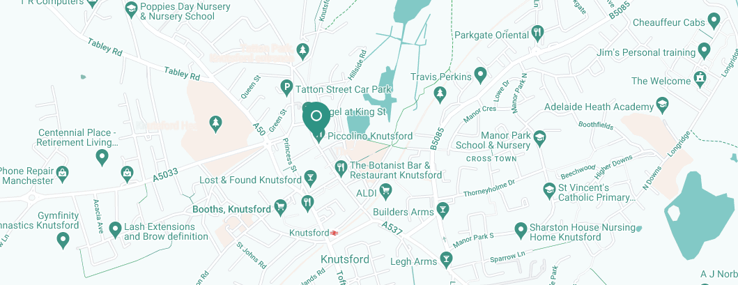 Screenshot of the map where Your Sexual Health's private STD in Knutsford is located